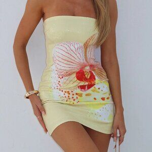 NWOT Make Up My Mind Sequin Mini Dress Canary Orchid